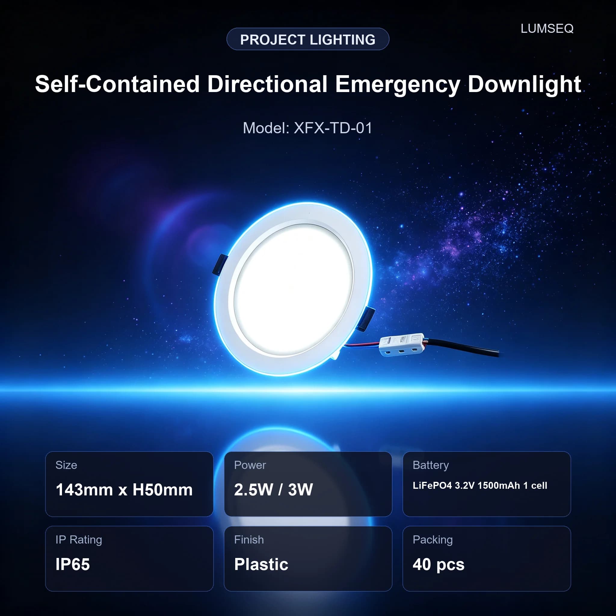 Self-Contained Directional Emergency Downlight, product code LS0288