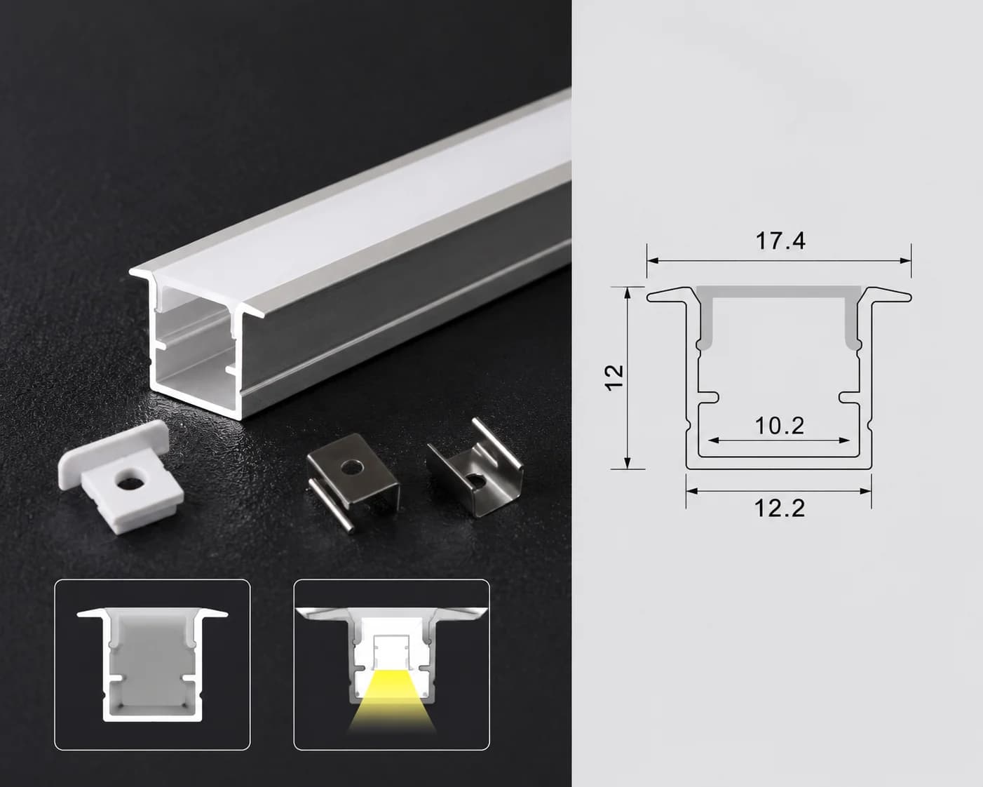 1212A Recessed Aluminum LED Strip Profile