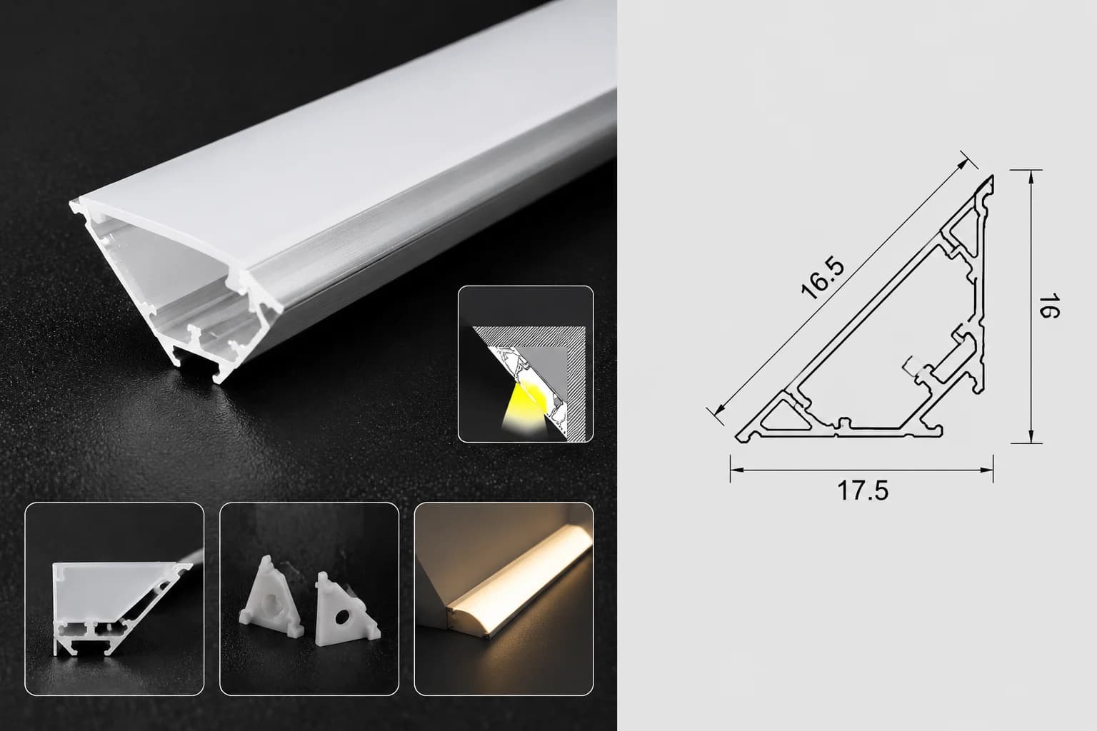 5050L Angled Corner Aluminum LED Strip Profile
